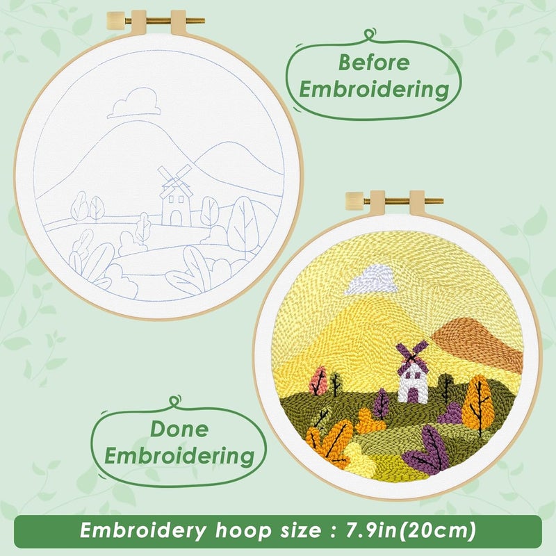 ERKOON Punch Needle Kit Adults Beginners, DIY Easy Landscapes Embroidery Set for Starter Art Craft, Needling Punch Project with Patterns, Tools, Yarns, Hoop, Instruction (Fall) - Image 3